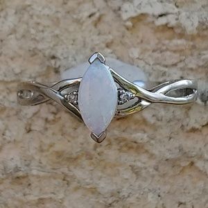 Opal & Diamond Accent Ring 10kt WG